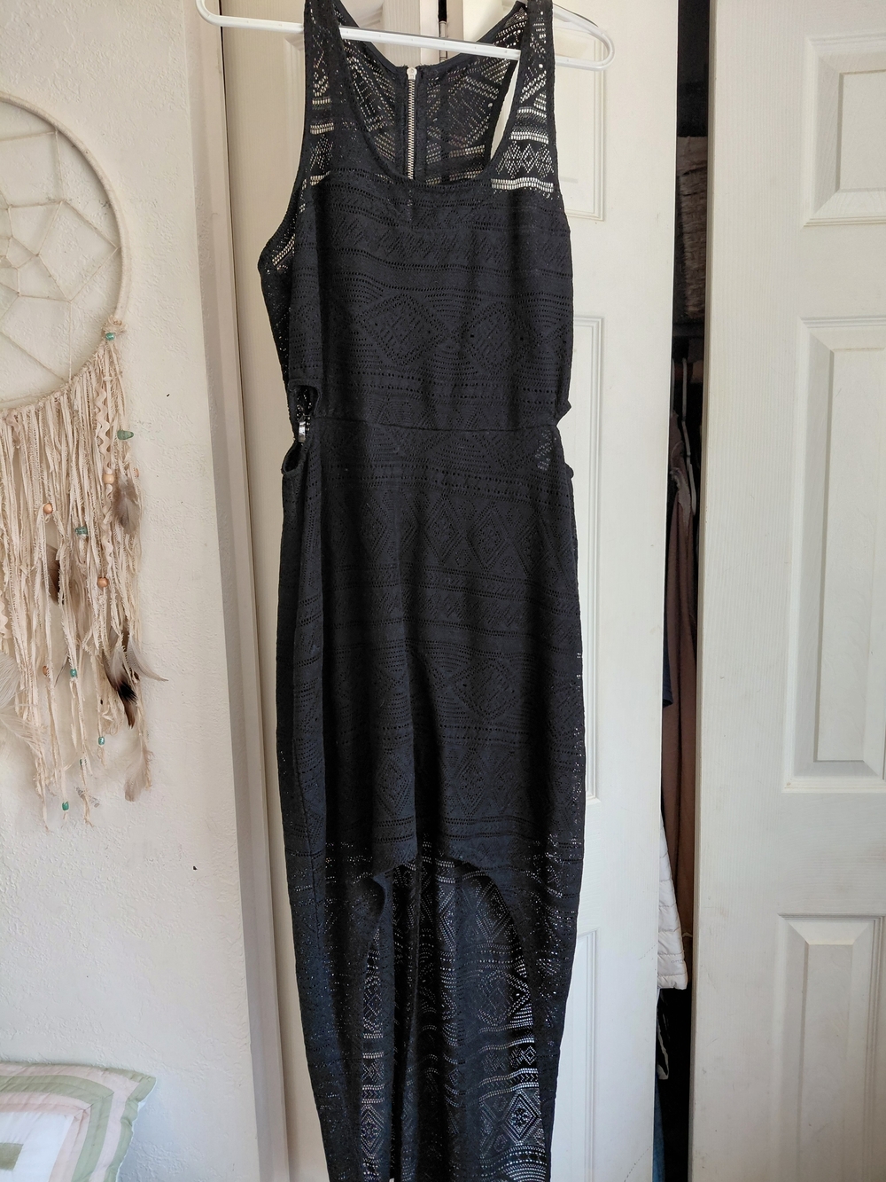 DOPE Black Lace High-Low Sleeveless Dress